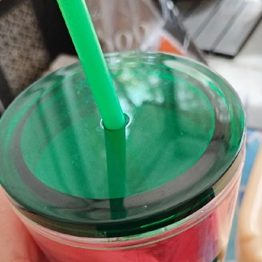 Starbucks Metallic Red Tumbler with Green Straw - Picture 3 of 4